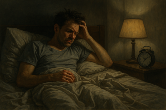 Image of a man trying to fall asleep but couldn't