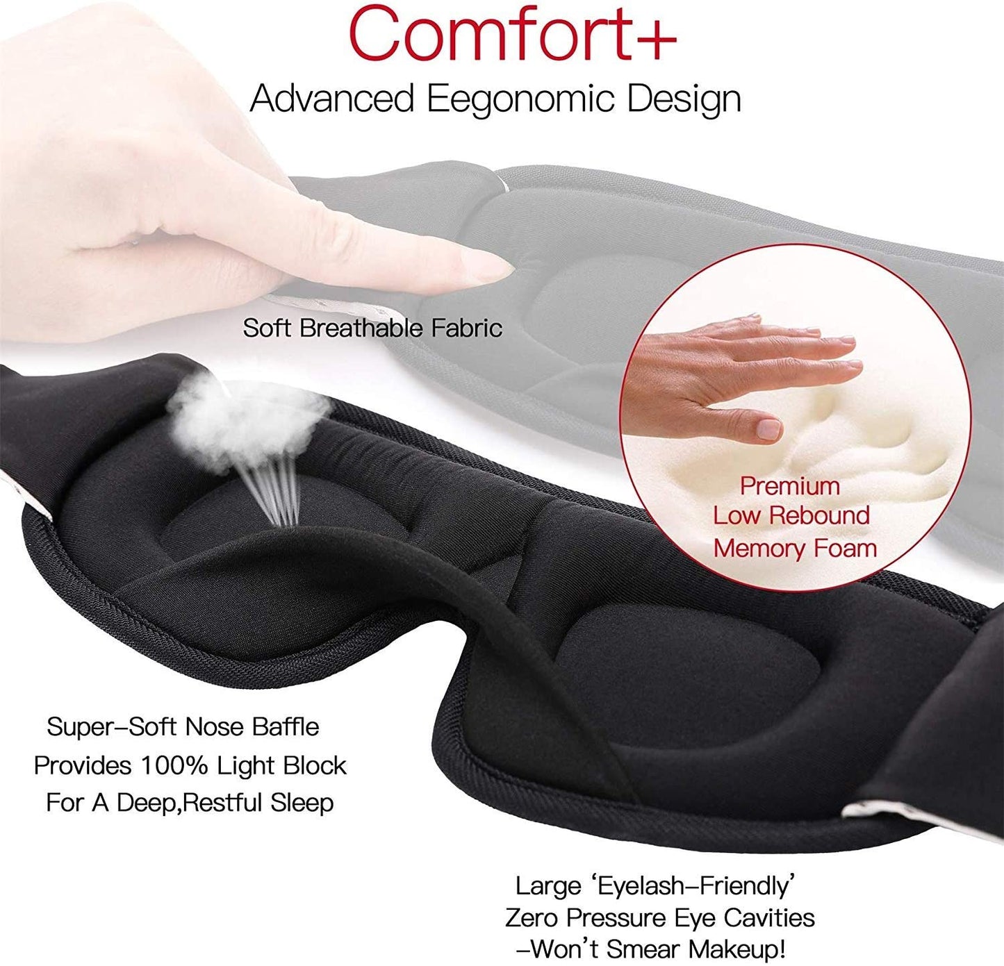 3D Sleep Mask for Men & Women โ Ultra-Soft, Light-Blocking Eye Mask with Adjustable Strap | Contoured Memory Foam for Deep Restful Sleep โ 68CM, Travel-Friendly