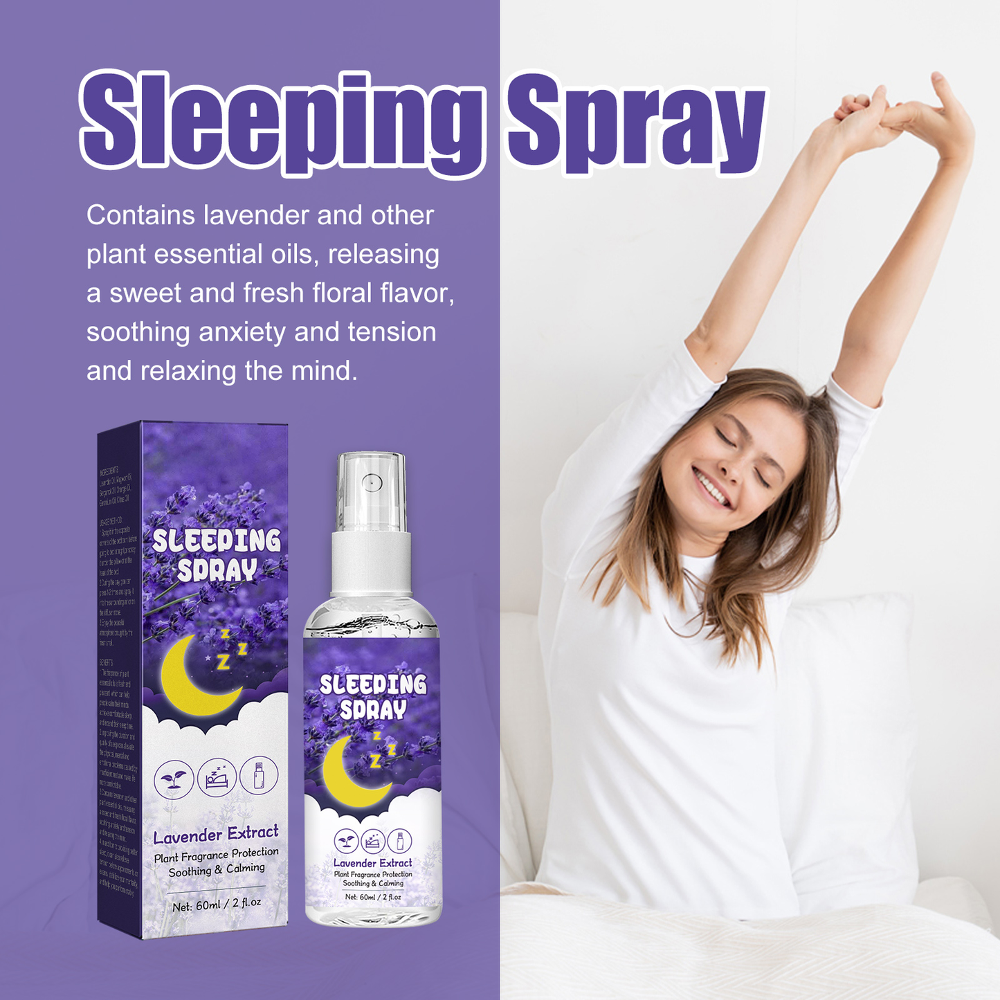 Lavender Sleeping Spray – Natural Sleep Mist with Calming Essential Oils | Relieve Insomnia, Reduce Anxiety & Sleep Faster (60ml)