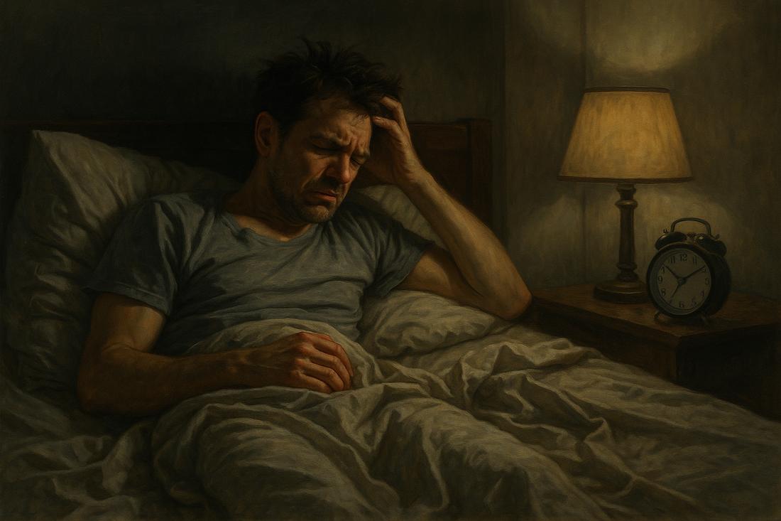 Image of a man trying to fall asleep but couldn't
